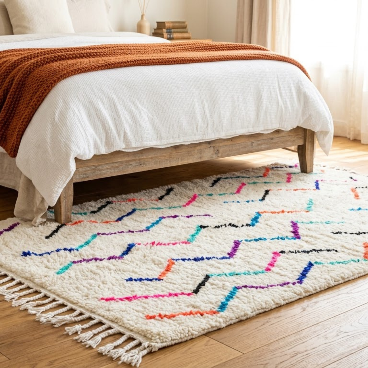 Handmade Moroccan Wool Rug with Multicolor Zigzag Pattern | Authentic Atlas Berber Carpet