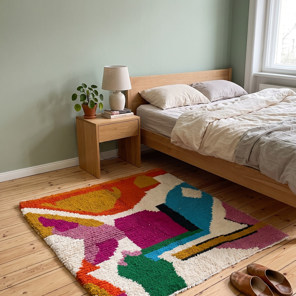 Handmade Moroccan Azilal Wool Rug – Vibrant Abstract Modernist Shag Rug