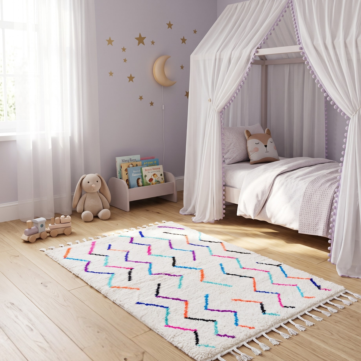Handmade Moroccan Wool Rug with Multicolor Zigzag Pattern | Authentic Atlas Berber Carpet