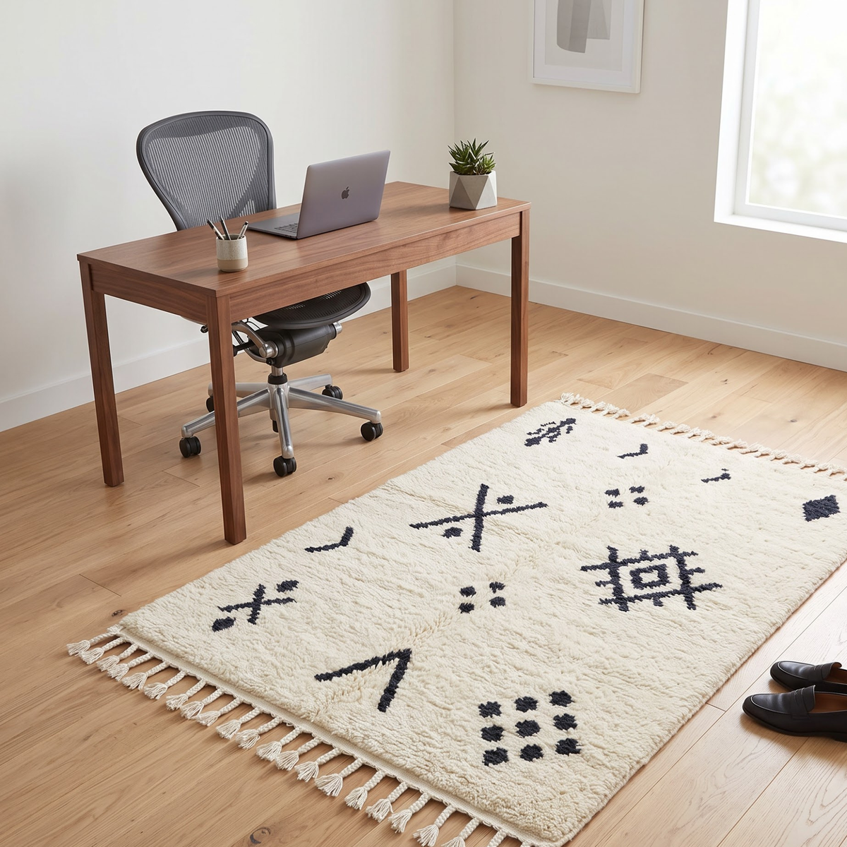 Authentic Moroccan Beni Ourain Wool Rug | Minimalist Tribal Berber Carpet from the Atlas Mountains