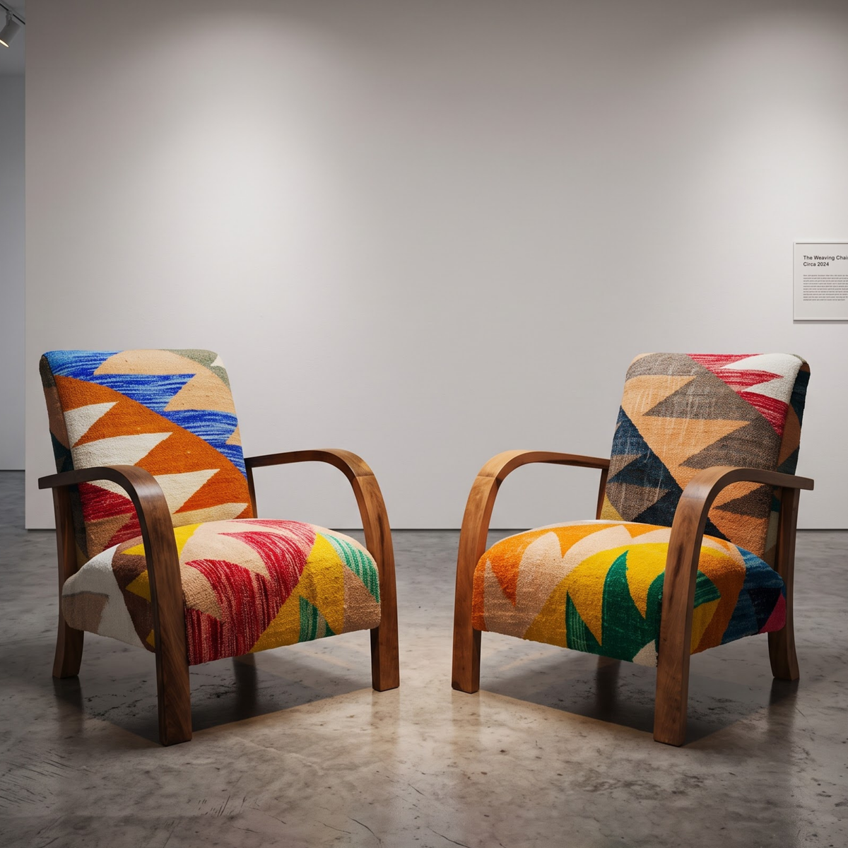 Mid-Century Accent Chair in Solid Walnut & Handwoven Geometric Mosaic Moroccan Weave