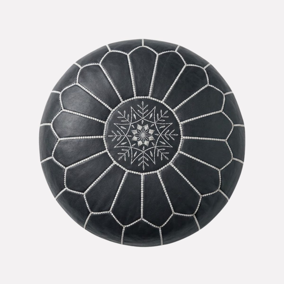 Genuine Moroccan Leather Pouf – Handcrafted Embroidered Ottoman Footstool