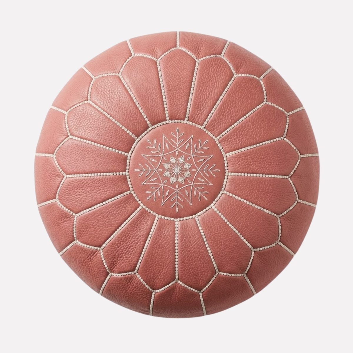 Genuine Moroccan Leather Pouf – Handcrafted Embroidered Ottoman Footstool